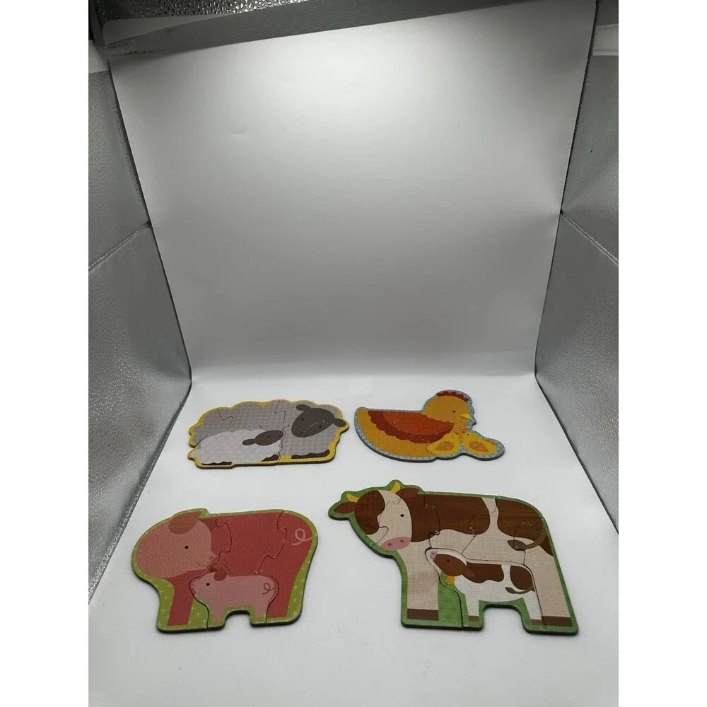 Petit Collage Beginner Puzzle Farm Babies 4 Wood Puzzles in One Complete Set